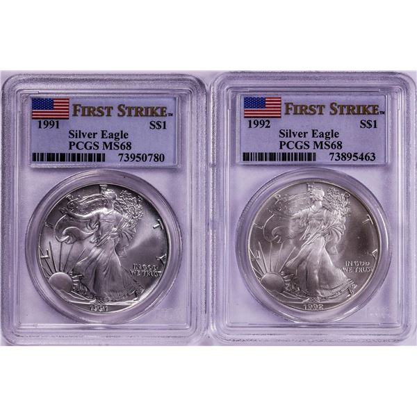 Lot of 1991-1992 $1 American Silver Eagle Coins PCGS MS68 First Strike