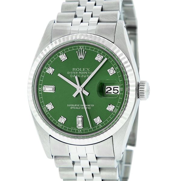 Rolex Men's Stainless Green Diamond Datejust Oyster Perpetual Wristwatch