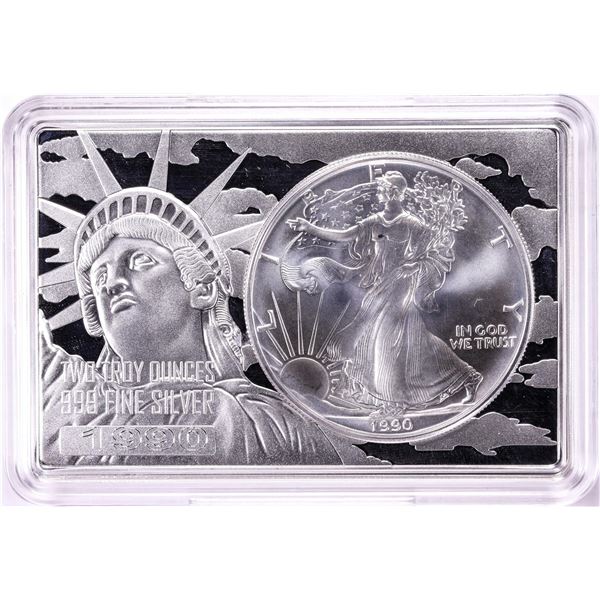 1990 $1 American Silver Eagle Coin & 2oz Silver Bar Set
