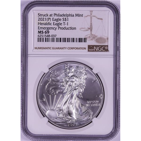 2021-(P) Type 1 $1 American Silver Eagle Coin NGC MS69 Emergency Issue