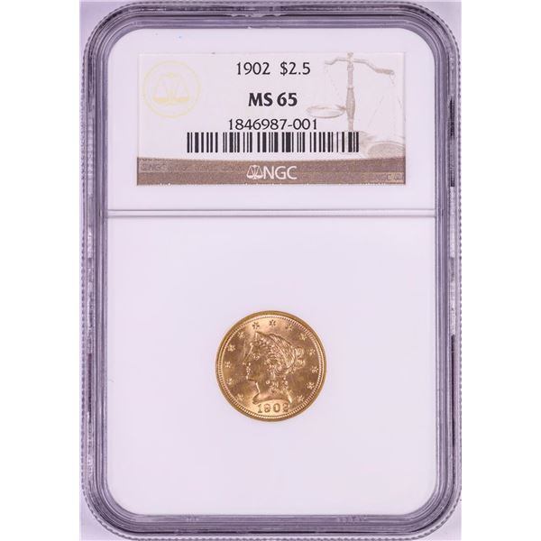 1902 $2 1/2 Liberty Head Quarter Eagle Gold Coin NGC MS65