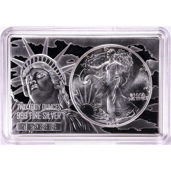 1988 $1 American Silver Eagle Coin & 2oz Silver Bar Set