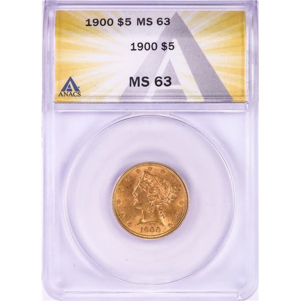1900 $5 Liberty Head Half Eagle Gold Coin ANACS MS63
