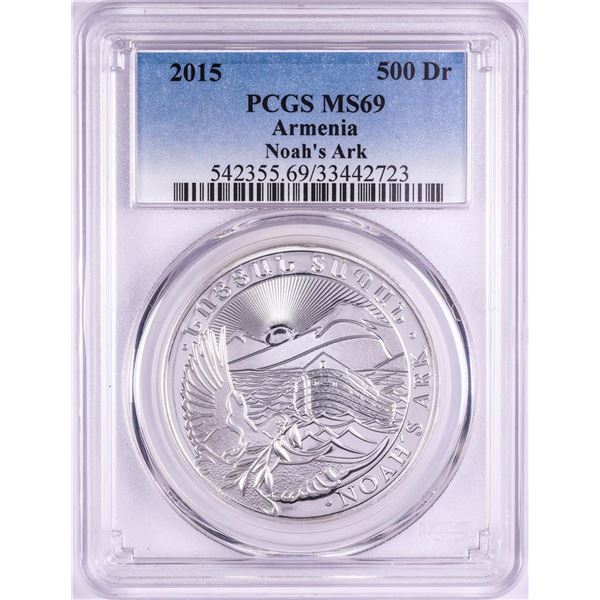 2015 Armenia 500 Dram Noah's Ark Silver Coin PCGS MS69