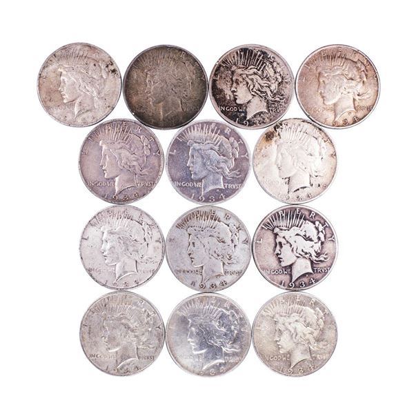 Lot of (13) 1934-D/S $1 Peace Silver Dollar Coins