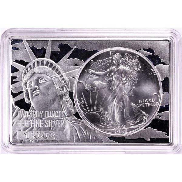 1992 $1 American Silver Eagle Coin & 2oz Silver Bar Set