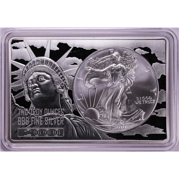 2000 $1 American Silver Eagle Coin & 2oz Silver Bar Set