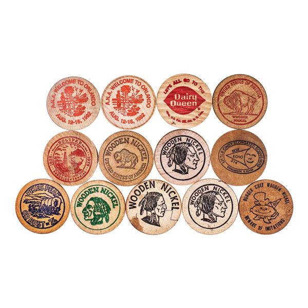 Lot of (13) Wooden Nickels