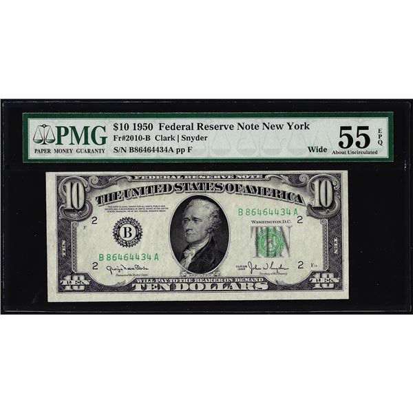 1950 $10 Federal Reserve Note New York Fr.2010-B Wide PMG About Uncirculated 55EPQ