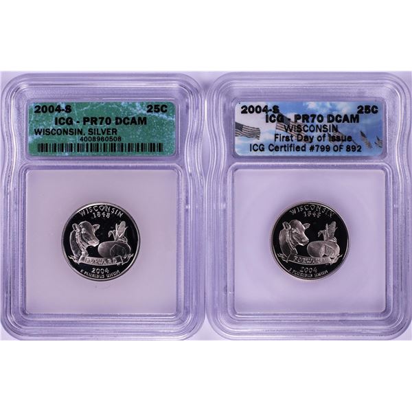 Lot of (2) 2004-S Proof Silver State Quarter Coins ICG PR70DCAM