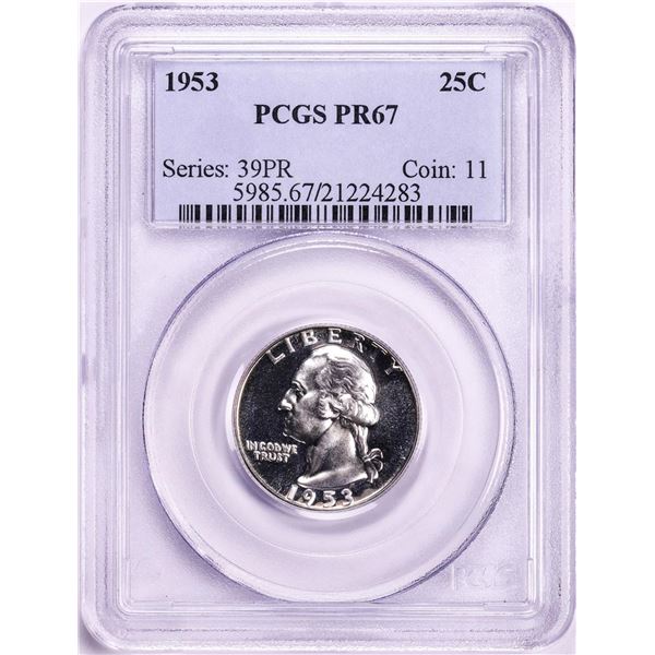 1953 Proof Washington Quarter Coin PCGS PR67