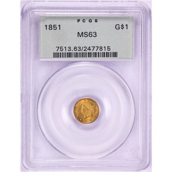 1851 $1 Liberty Head Gold Dollar Coin PCGS MS63 Old Green Holder