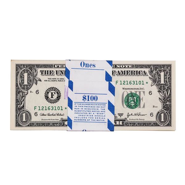 Pack of (100) Consecutive 2003A $1 Federal Reserve STAR Notes Atlanta