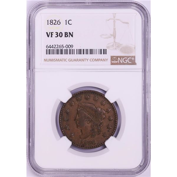 1826 Coronet Head Large Cent Coin NGC VF30BN