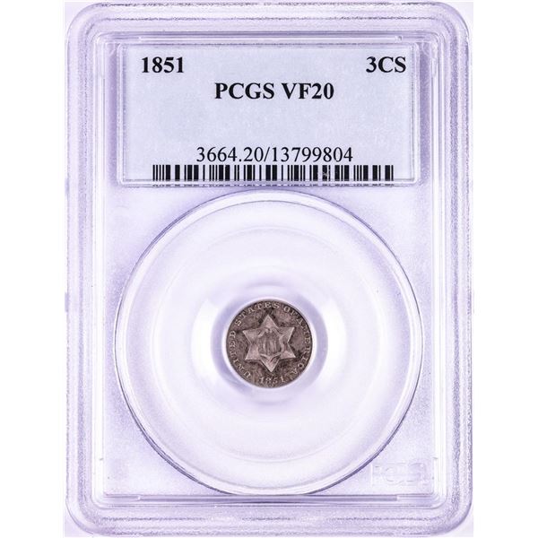 1851 Three Cent Silver Coin PCGS VF20