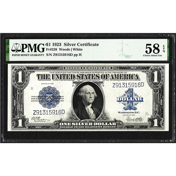 1923 $1 Silver Certificate Note Fr.238 PMG Choice About Uncirculated 58EPQ