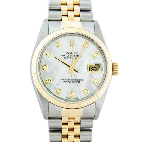 Rolex Men's Two Tone Mother Of Pearl VS Diamond Datejust Wristwatch