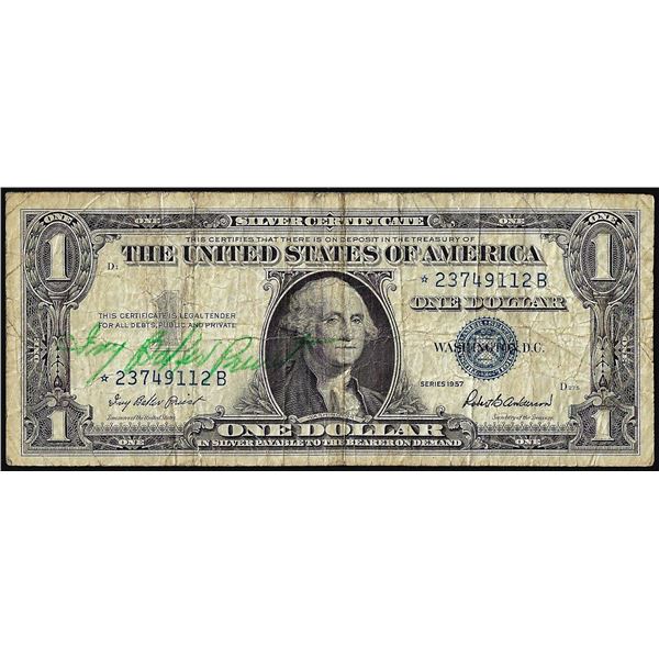 1957 $1 Silver Certificate Star Note with Courtesy Autograph