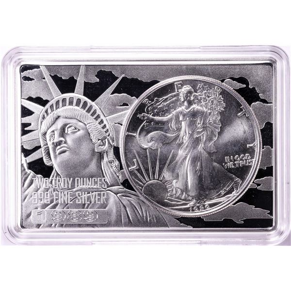 1989 $1 American Silver Eagle Coin & 2oz Silver Bar Set