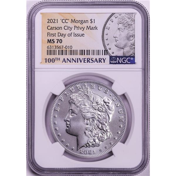 2021-CC $1 Morgan Silver Dollar Coin Privy Mint NGC MS70 First Day of Issue