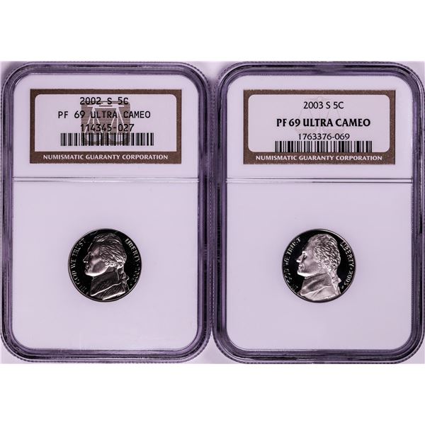 Lot of 2002-S & 2003-S Proof Jefferson Nickel Coins NGC PF69 Ultra Cameo