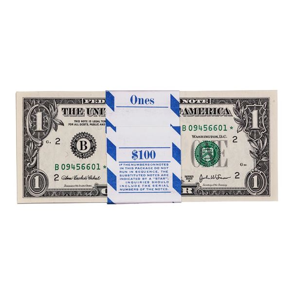 Pack of (100) Consecutive 2003A $1 Federal Reserve STAR Notes New York