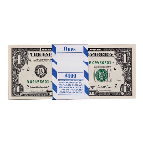 Pack of (100) Consecutive 2003A $1 Federal Reserve STAR Notes New York