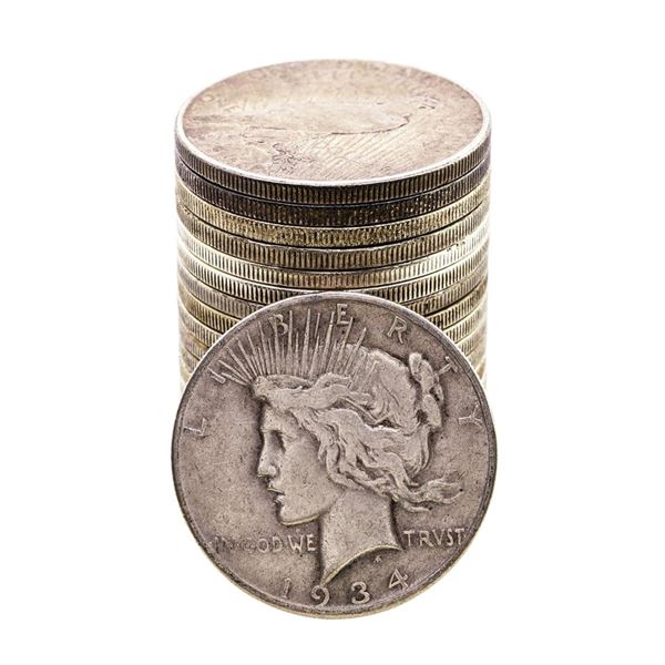 Roll of (19) 1934-S $1 Peace Silver Dollar Coins Circulated