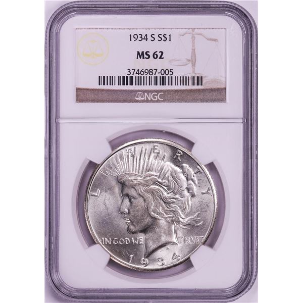 1934-S $1 Peace Silver Dollar Coin NGC MS62