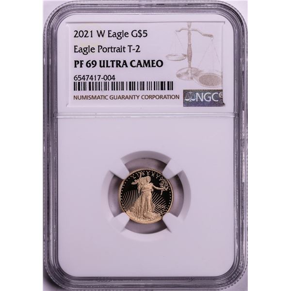 2021-W Type 2 $5 Proof American Gold Eagle Coin NGC PF69 Ultra Cameo