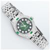 Image 3 : Rolex Ladies Stainless Steel Green Diamond Oyster Perpetual Datejust Wristwatch