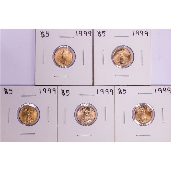 Lot of (5) 1999 $5 American Gold Eagle Coins