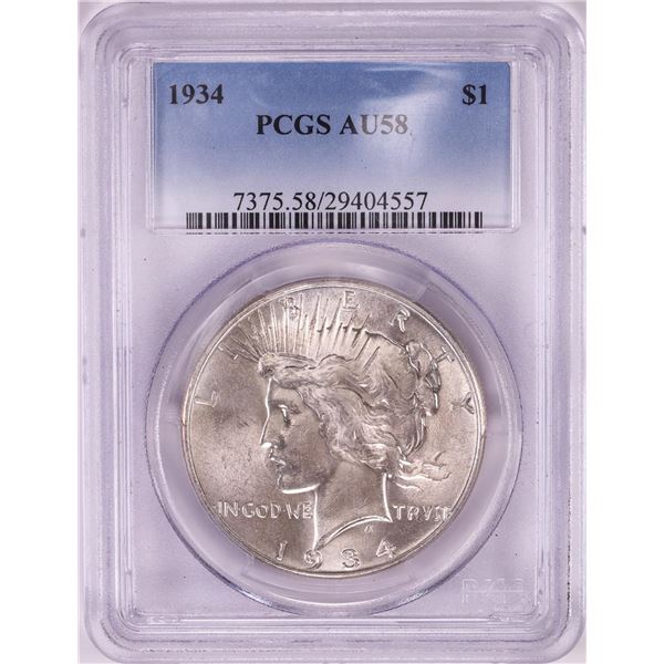 1934 $1 Peace Silver Dollar Coin PCGS AU58