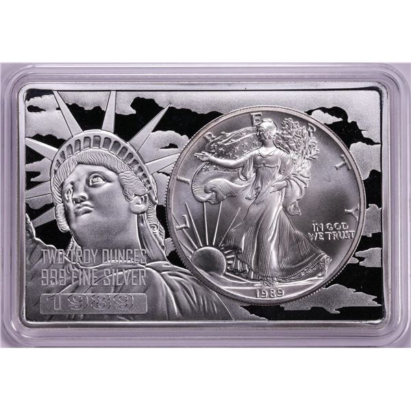 1989 $1 American Silver Eagle Coin & 2oz Silver Bar Set