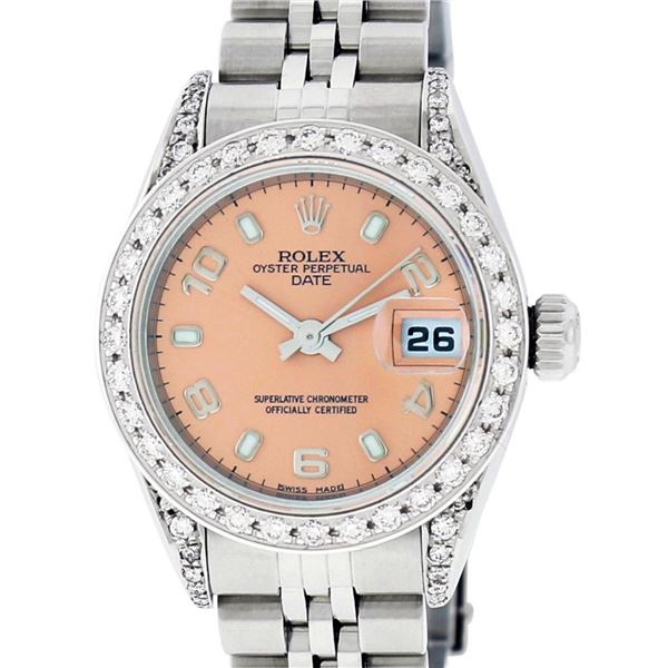 Rolex Ladies Stainless Steel Salmon Diamond Lugs Datejust Wristwatch