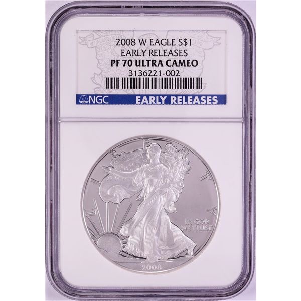 2008-W $1 Proof American Silver Eagle Coin NGC PF70 Ultra Cameo Early Releases