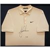 Image 2 : Tiger Woods Autographed Peach Nike Framed Tournament Worn Polo 1/1 (Upper Deck COA)