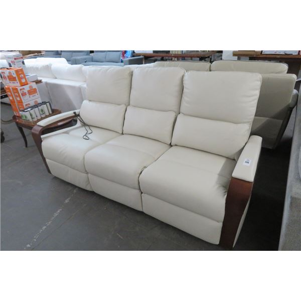 New Mid Century Look Bone Leather Recling Sofa w/wood arms