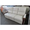 Image 1 : New Mid Century Look Bone Leather Recling Sofa w/wood arms
