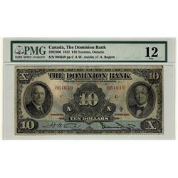 The Dominion Bank, 1931 $10 #004649 CH-220-24-06. PMG F12.