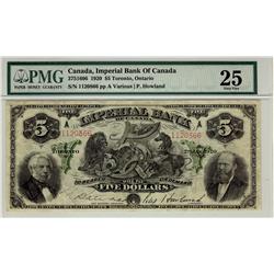 the Imperial Bank, 1920 $5 #1120866 CH-37516-06. PMG VF25.