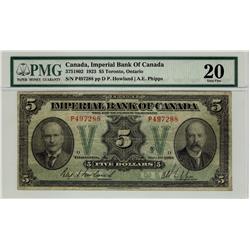 the Imperial Bank, 1923 $5 #P497288 CH-375-18-02. PMG VF20.