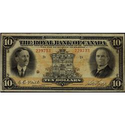 The Royal Bak of Canada 1927 $10 S/N 229733 pp D Neil, Holt 