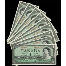 Consecutive run of 9 BC-37aA 1954 $1 Beattie-Coyne *0082005 
