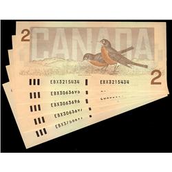 Bank of Canada; 5 x $2.00 replacement note 1986, grade Choic