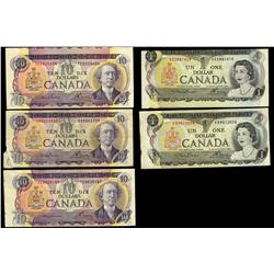 Lot of 5 notes all with minor errors.  Includes 1973 $1 (2) 