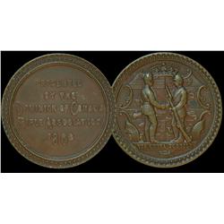 Leroux 1600  Obv,:  Arms of Canada with two soldiers shaking