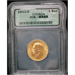 1911c Sovereign ICG MS-65, well struck with full lustre.  Sc