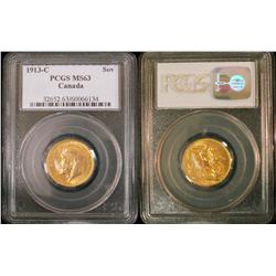 1913c Sovereign PCGS MS63, A nice example with lots of lustr