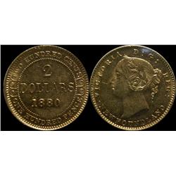 Nfld 1880  $2 Gold  ICCS MS60.  A superb mintstate example w
